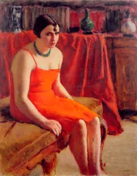 Seated Woman in a Red Dress